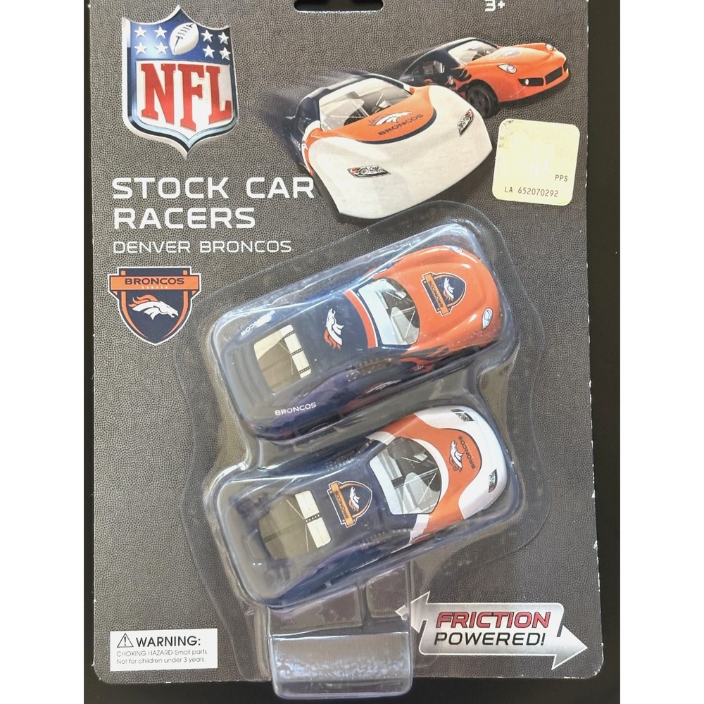 NEW Denver Broncos Friction Powered Stock Car Racer NFL 2 in Pk Stocking Stuffer